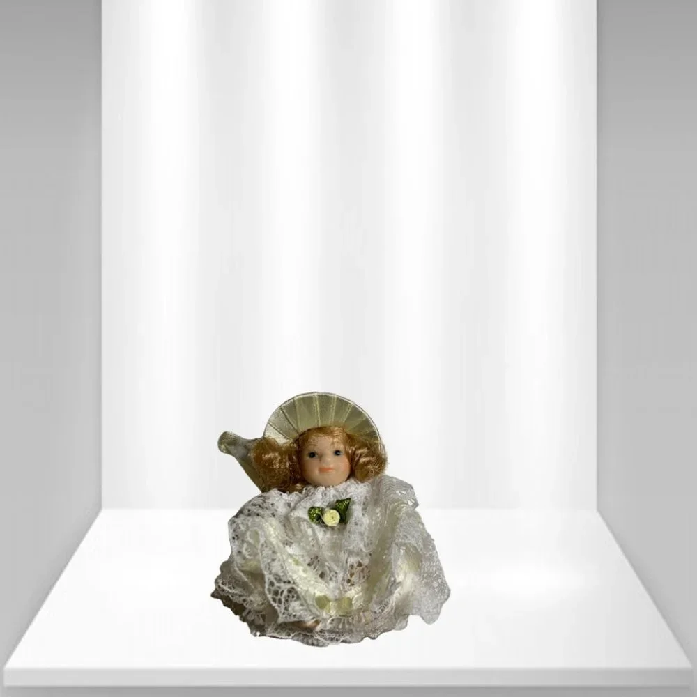 Vintage Style Doll White Lace Dress Bonnet